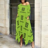 1 Piece Custom Casual Print Long Sleeve Irregular Long Dresses