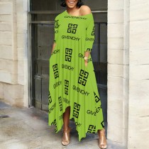 1 Piece Custom Casual Print Long Sleeve Irregular Long Dresses