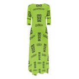 1 Piece Custom Casual Print Long Sleeve Irregular Long Dresses