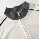 Casual Contrast Color Zipper Hooded Short Sets