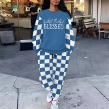 1 Piece Custom Casual Print Letter Sweatshirt Pant Set