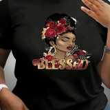1 Piece Custom Black Casual Short Sleeve Print T-shirt