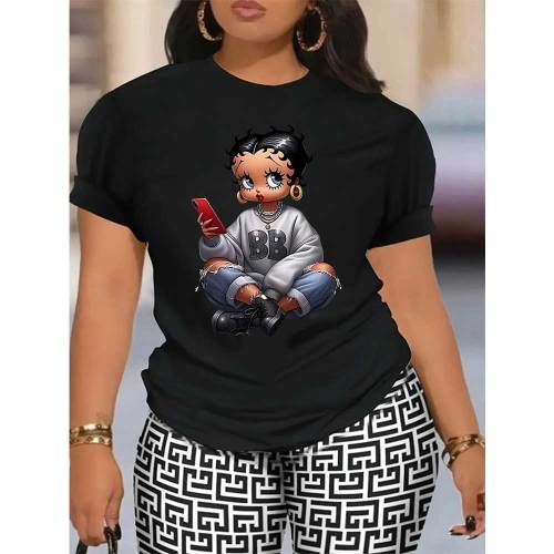 1 Piece Custom Black Casual Short Sleeve Print T-shirt