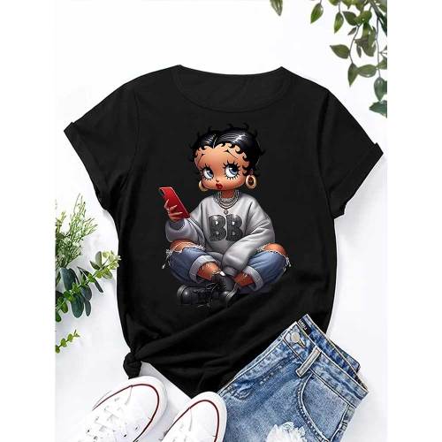 1 Piece Custom Black Casual Short Sleeve Print T-shirt