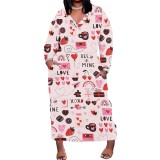 1 Piece Custom Casual Print V Neck Long Sleeve Plus Size Maxi Dress