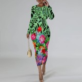 1 Piece Custom Casual Print Long Sleeve Mid Dresses