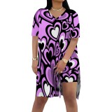 1 Piece Custom Casual Print V Neck Short Sleeve Short Set