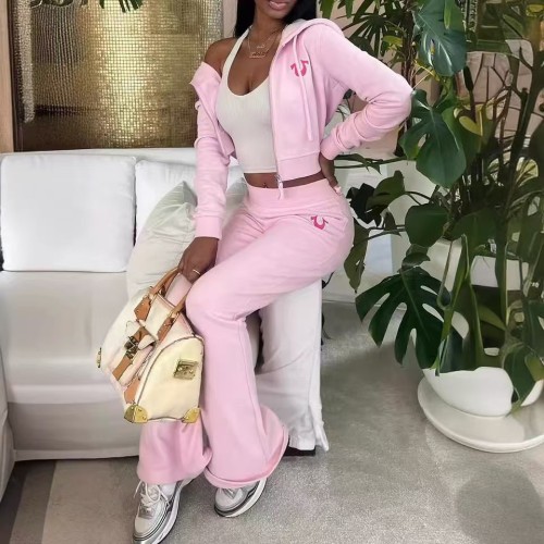 Women  Long Sleeve Zipper Hoodie And Sweatpants Two-Piece Set