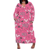 1 Piece Custom Casual Print V Neck Long Sleeve Plus Size Maxi Dress