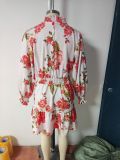 Floral All-Over Print Long Sleeve Casual Dress