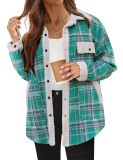 Womens Plaid Winter Button Up Flannel Oversized Fuzzy Warm Coat Jackets