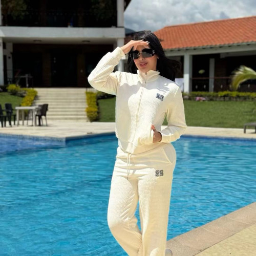 Casual Embossed Embroidery Fashion Two-piece Pant Set