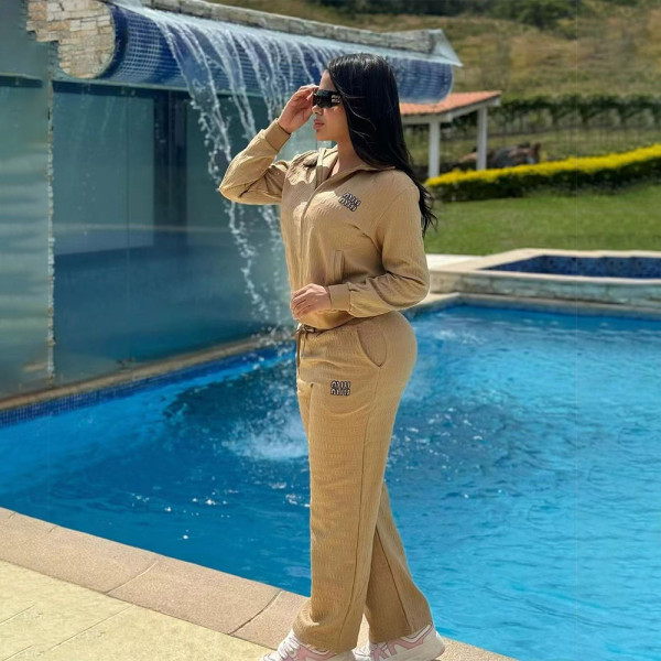 Casual Embossed Embroidery Fashion Two-piece Pant Set