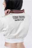 Embroidered Ribbed Single Breasted Baseball Jacket Cropped Varsity Jacket