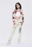 Embroidered Ribbed Single Breasted Baseball Jacket Cropped Varsity Jacket