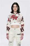 Embroidered Ribbed Single Breasted Baseball Jacket Cropped Varsity Jacket