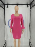 Sexy Slim Trumpet Sleeve Hollow Pattern Knitted Bodycon Dresses