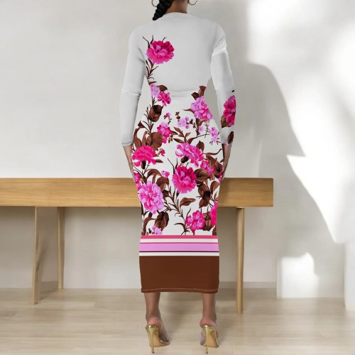 1 Piece Custom Casual Print Long Sleeve Mid Dresses