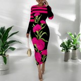 1 Piece Custom Casual Print Long Sleeve Mid Dresses