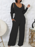 Fashion Women's Suits Straps Sleeveless Jumpsuit with Shawl