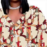 1 Piece Custom Casual Print V Neck Long Sleeve Plus Size Maxi Dress