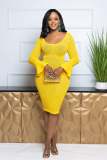 Sexy Slim Trumpet Sleeve Hollow Pattern Knitted Bodycon Dresses