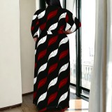 1 Piece Custom Casual Print V Neck 3/4 Sleeve Plus Size Maxi Dress