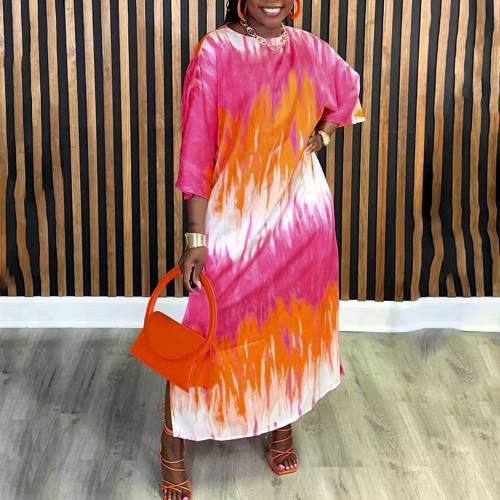 Casual Loose Gradient Tie-dye Elegant Ladies Dress