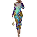 1 Piece Custom Casual Print Long Sleeve Mid Dresses