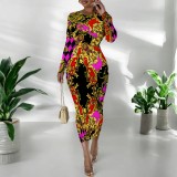 1 Piece Custom Casual Print Long Sleeve Mid Dresses