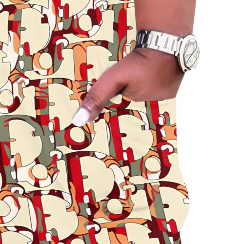 1 Piece Custom Casual Print V Neck Long Sleeve Plus Size Maxi Dress