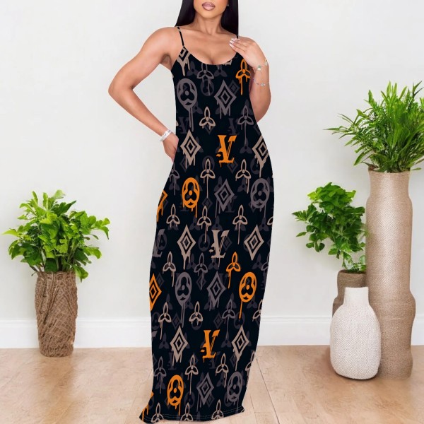 1 Piece Custom Casual Print Straps Long Dresses