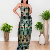1 Piece Custom Casual Print Straps Long Dresses