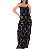 1 Piece Custom Casual Print Straps Long Dresses