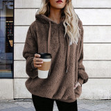 Clothing Women Long Hooded Tops Solid Warm Casual Fleece Outfit