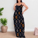 1 Piece Custom Casual Print Straps Long Dresses