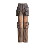 Fashion Casual Patchwork Multi-pocket Harmonica Jeans
