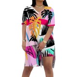 Casual Digital Printing V Neck Slit Short Set