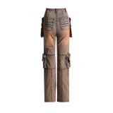 Fashion Casual Patchwork Multi-pocket Harmonica Jeans
