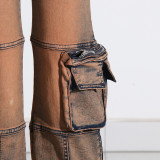 Fashion Casual Patchwork Multi-pocket Harmonica Jeans
