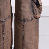 Fashion Casual Patchwork Multi-pocket Harmonica Jeans