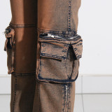 Fashion Casual Patchwork Multi-pocket Harmonica Jeans