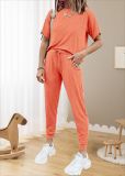Women's Outfit Short Sleeve Pullover Drawstring Long Pants Tracksuit