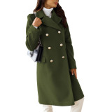 Double Breasted Woolen Coat Notched Collar Winter Long Jacket Outerwear