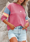 Casual Long Sleeve Color Block Sweatshirt Crew Neck Pullover Tops