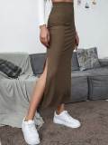 Women's Casual Split Side Rib Knit Long Pencil Skirt