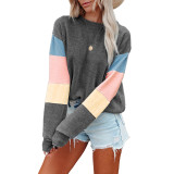 Casual Long Sleeve Color Block Sweatshirt Crew Neck Pullover Tops