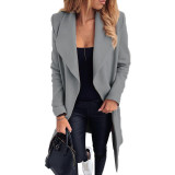 Solid Color Belted Wrap Wool Coat for Women