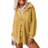 Women's POLO Collar Waffle Knitted Shacket Button Down Shirts