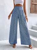 Women's Floral High Waisted Ruffle Wide Leg Pants Boho Summer Beach Palazzo Pants